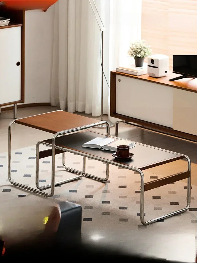 Coffee table combination  household small apartment edge few stainless steel rectangular rock slab tea table small table