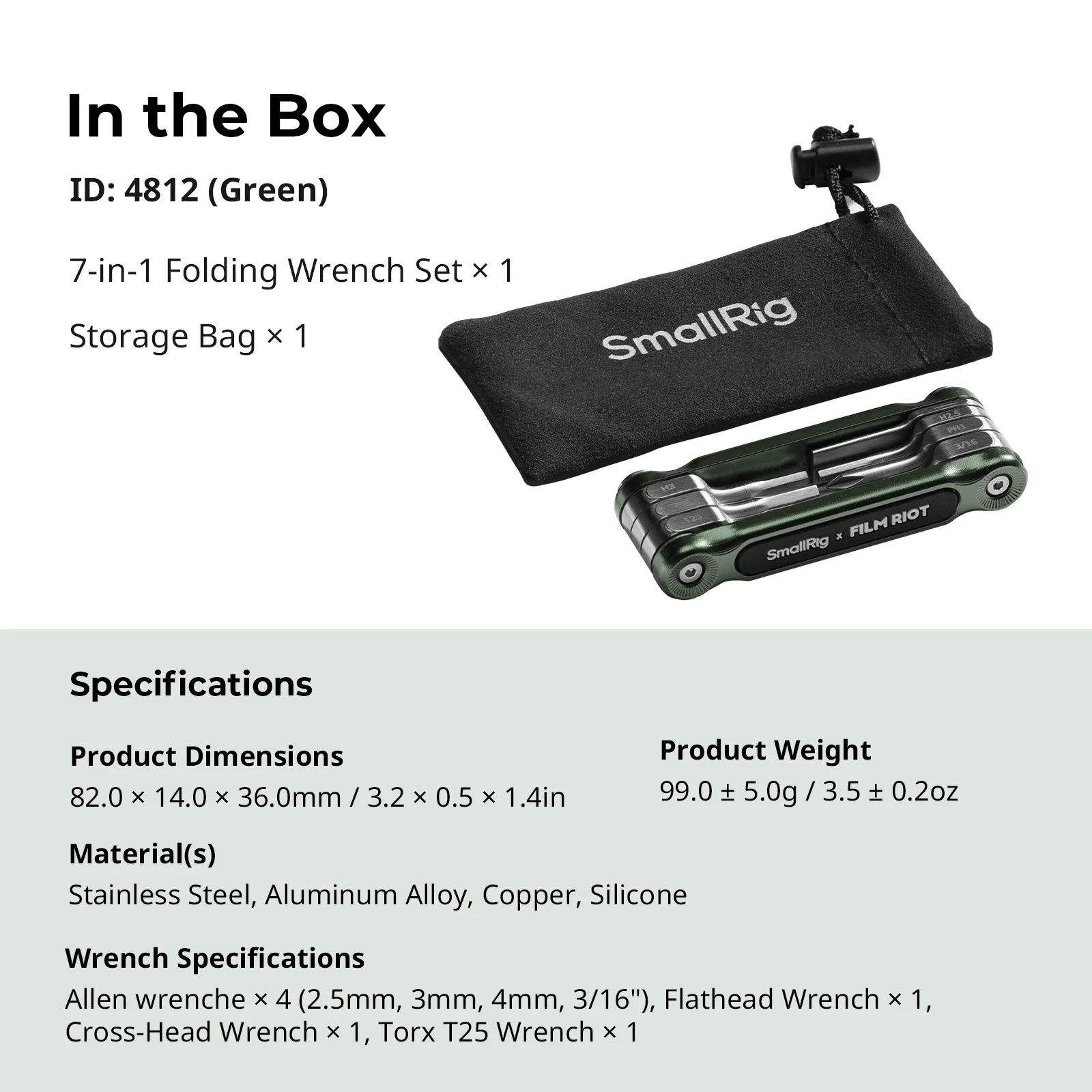 SmallRig x FILM RIOT 7-in-1 opvouwbare multitoolkit, universele DSLR-camera gereedschapsset met schroevendraaiers en inbussleutels