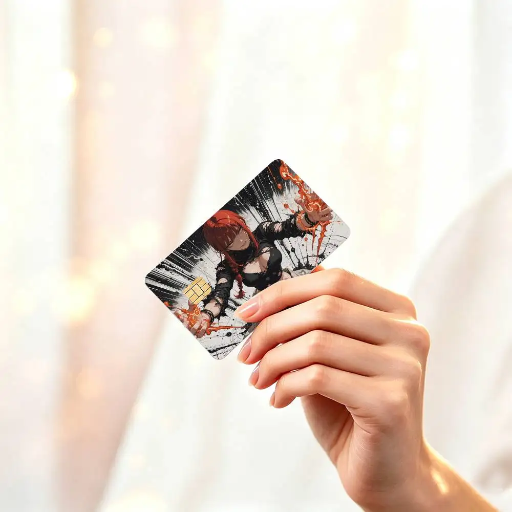 Anime Chainsaw Man Makima  HD Waterproof Credit Card Stickers Silicone Decals For Chip Game Cards Gift