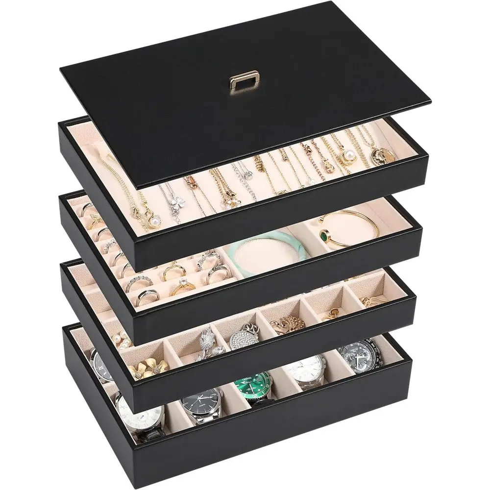 

Складной органайзер-лоток с крышкой, держатель для хранения из искусственной кожи или вставки для украшений, демонстрационный футляр для украшений или колье, подставка для серег