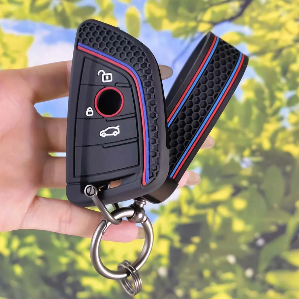 Soft Honeycomb Grain Car Key Cover With Keychain for BMW X1 X3 X4 X5 X6 F15 F16 G30 G20 3 5 7 Series G01 G02 G05 G11 G32 F48 F39