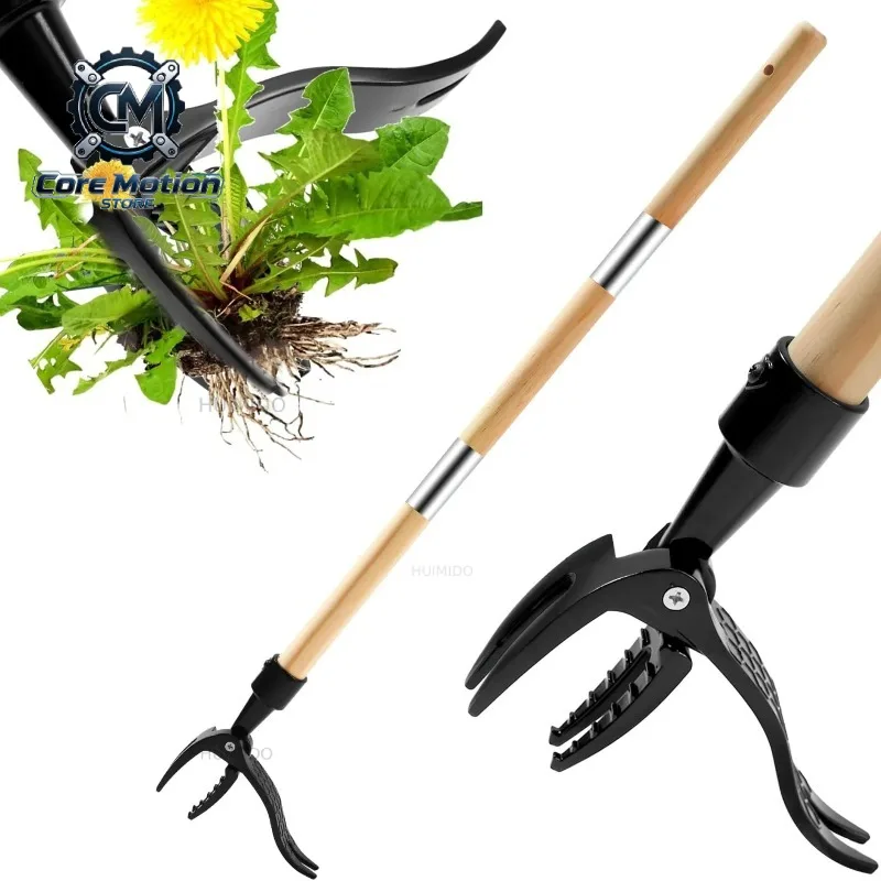 Weeder Stand Up Weed Puller Tool Made with Long Handle Real Bamboo & 4-Claw Steel Head Weed Remove Tool for Lawn/Yard