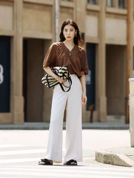 DUSHU Urban Drapey Pleated Casual Wide-Leg Pants 2024 Summer New Design Versatile Suit Business Office Pants Female 24DS82306