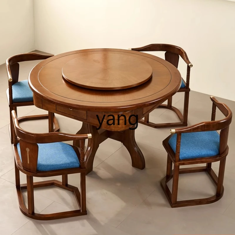 

LH solid wood mahjong machine automatic dining table dual-purpose round table household with chair combination