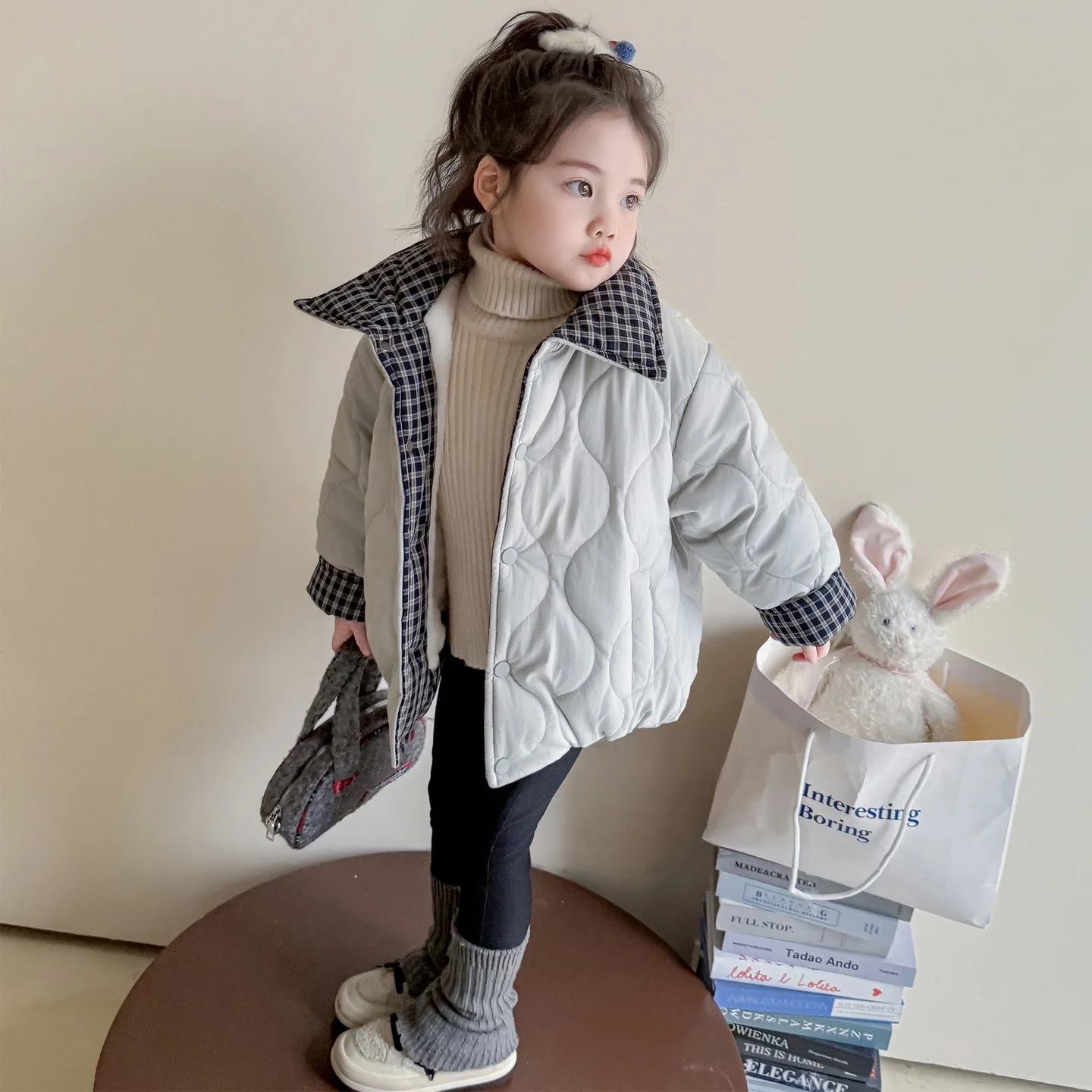

2025 Winter Toddler Girls Parkas Plaid Turn Down Collar Thicken Kids Girls Warm Jacket Windproof Little Girls Outerwear Coat