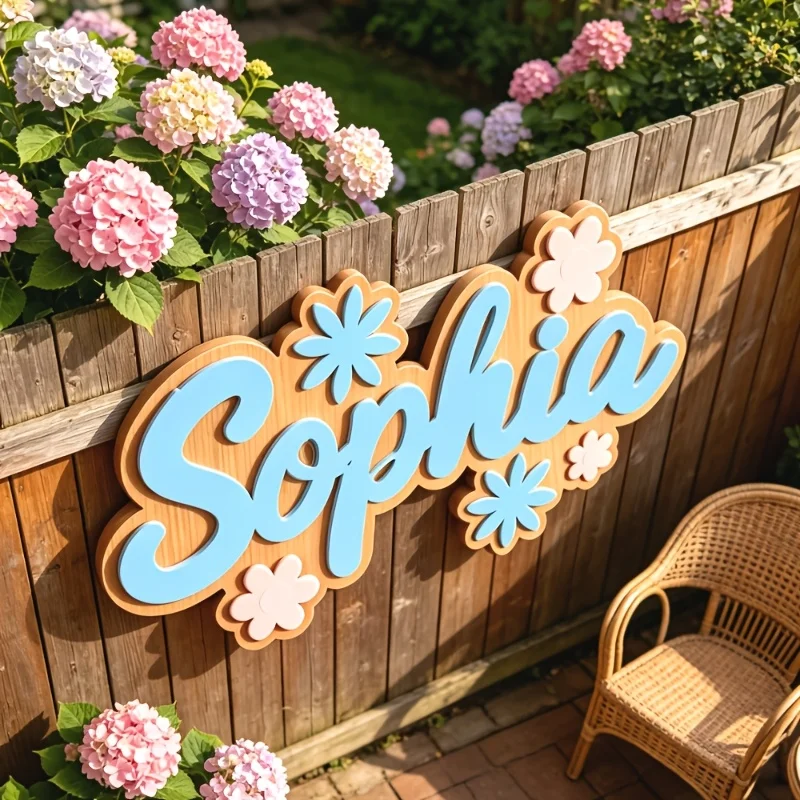 Personalized Floral Themed Name Room Sign, Customizable Pastel Flower Door Plaque, Nursery Bedroom Decor, Sweet Hanging Gift