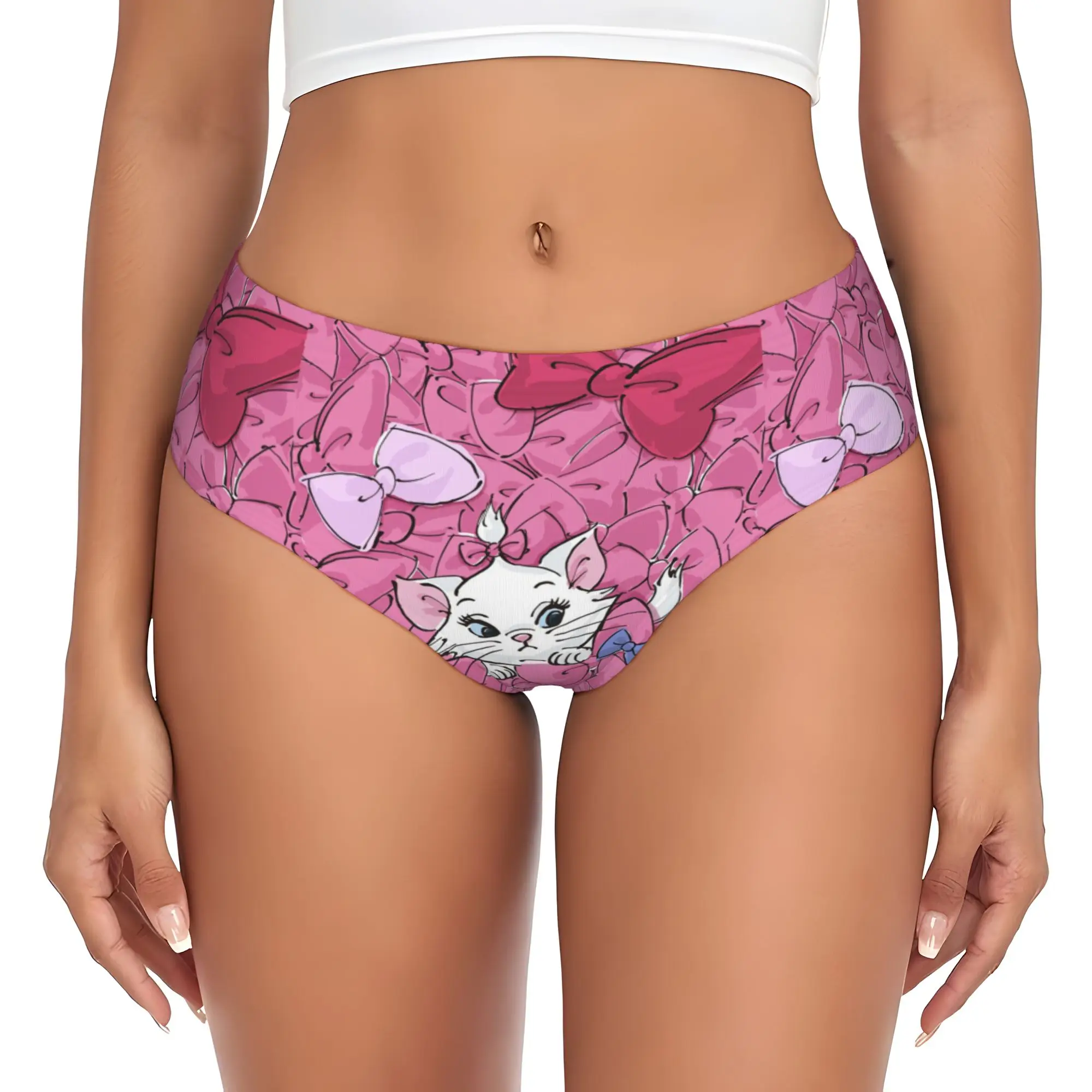 Custom Women's M-Marie Cat Cartoon Panties Breathable  Briefs Underwear