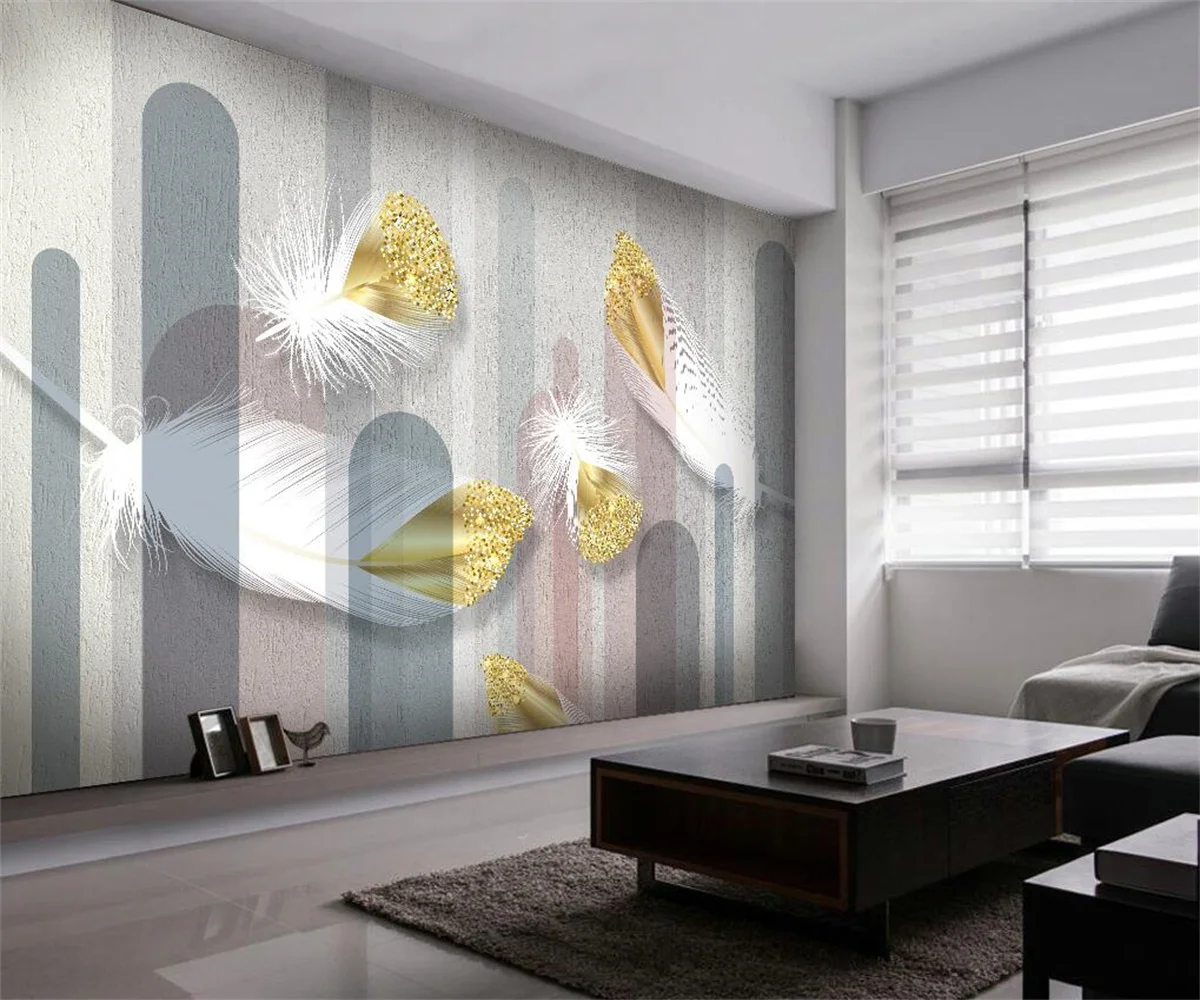 Custom Mural Wallpaper Geometric pattern golden three-dimensional feather Photo Wall Painting Living Room Hotel Luxury Decor