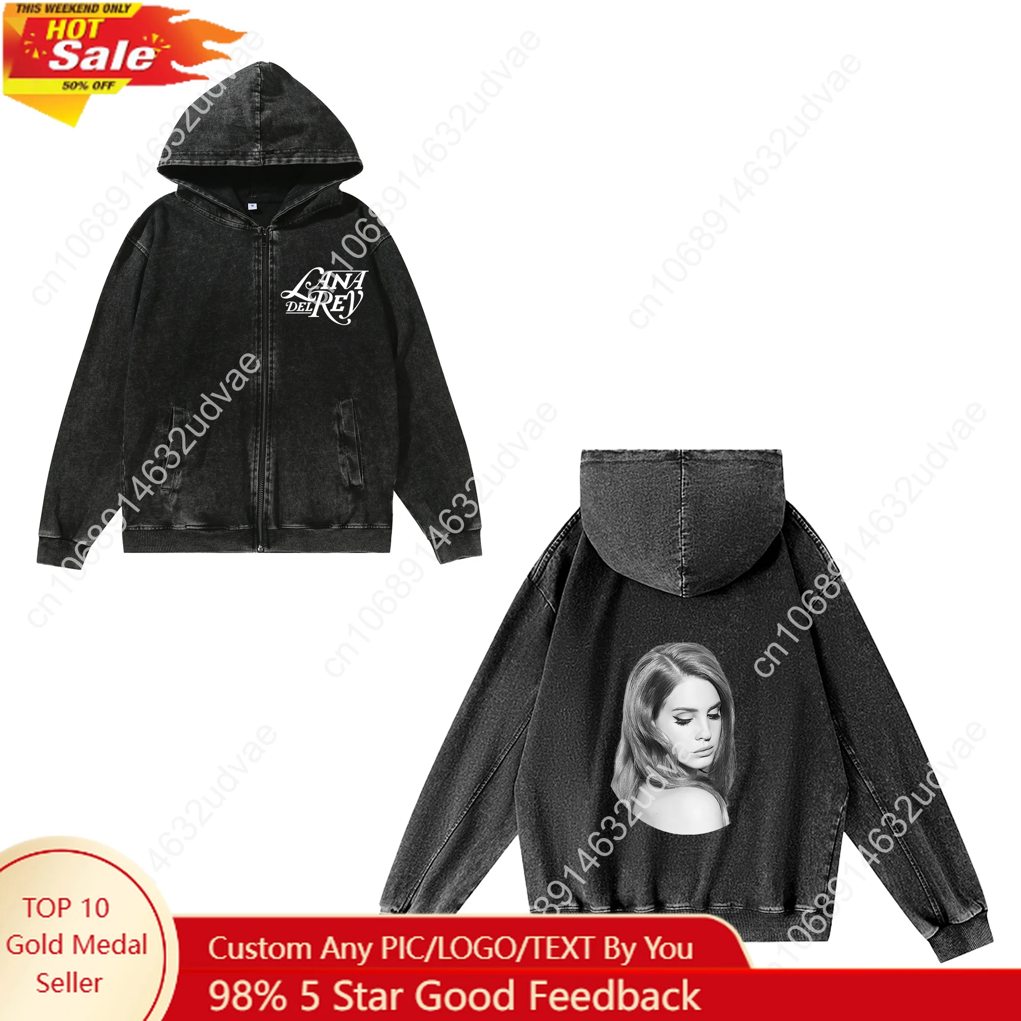 

Lana Del Rey Singer Zipper Sweatshirt Man Woman Retro Hoodies Versatile Vintage Pullover with Pocket Fashion Full Zip Jacket Top
