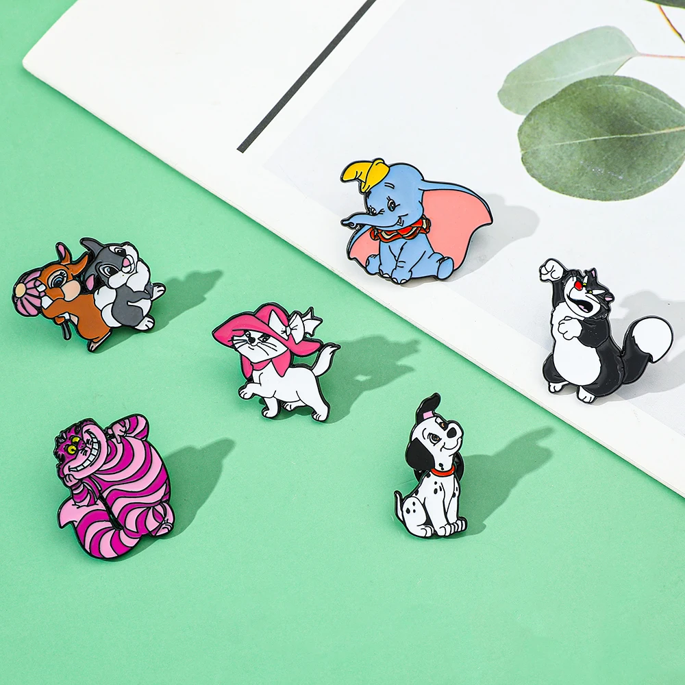 6 Pcs Anime Cartoon Brooch Creative Elephant Cat Rabbit Enamel Pin Metal Badge Jewelry Clothing Backpack Accessories Gift