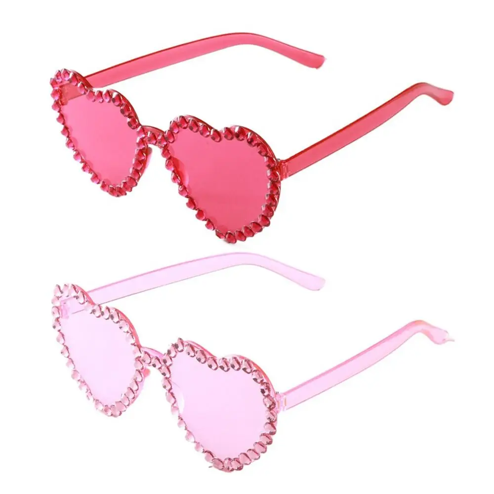 Heart-shaped Frame Fashion Rhinestone Sunglasses Outdoor Sun-Protective Party Sunglasses Travel Black Shades Glasses