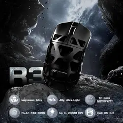 Attack Shark R3 Wireless Gaming Mouse,PAW3395 Up to 26K DPI 8KHz Return Rate,Magnesium Alloy 46G Ultralight Hollowed Design, Tri