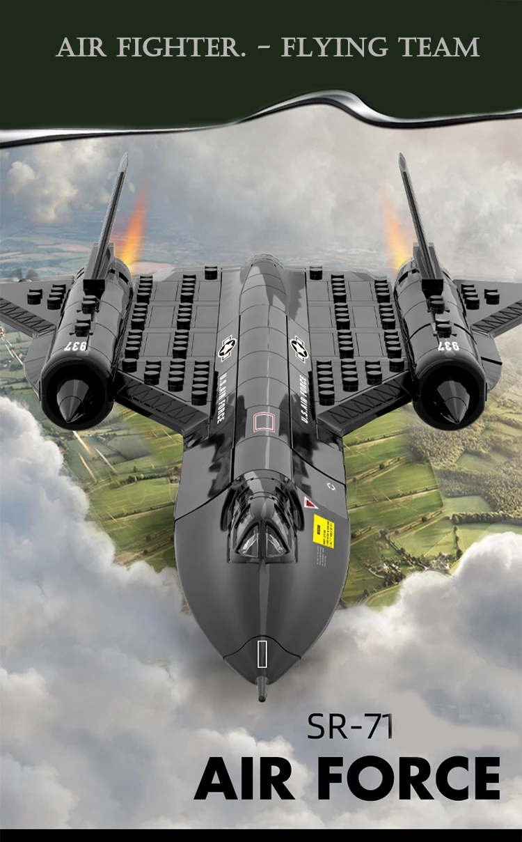 183pcs US Air Force SR-71 New Blackbird Reconnaissance Airplane Model Alloy Fighter Assembling Building Block Toy Children Block