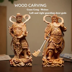 wood carving Guan Gong Wei Tuo Door God Sculpture statue Mythological Characters Home Room Office Wealth Luck Feng Shui Decor