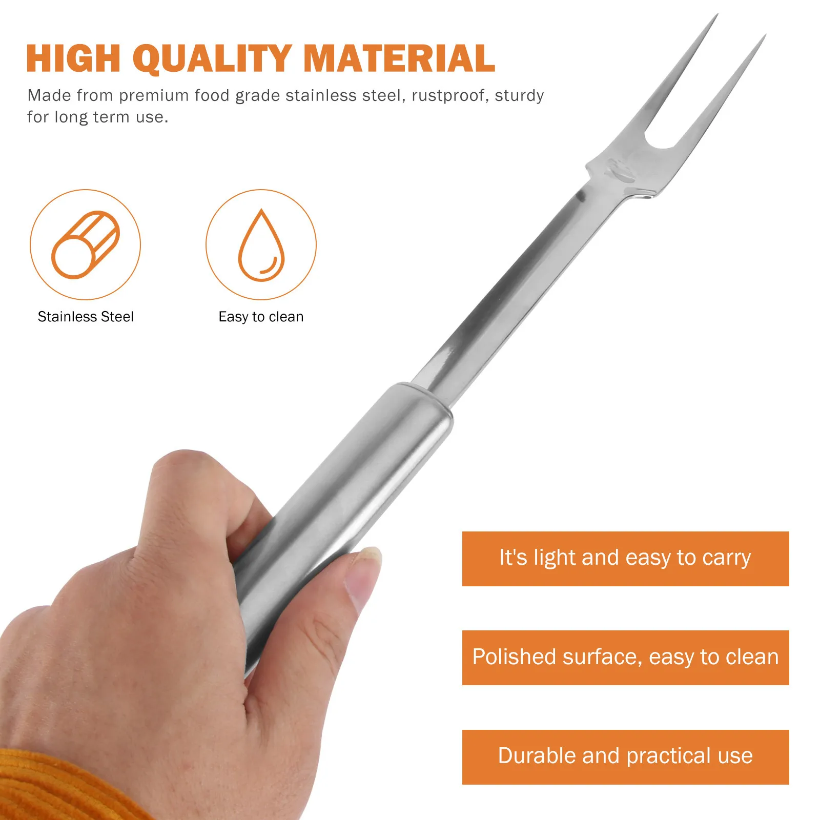 

Stainless Steel Barbecue Fork Grade Rustproof Grilled Chicken Wings Kebabs Camping Bbq Tool Silver