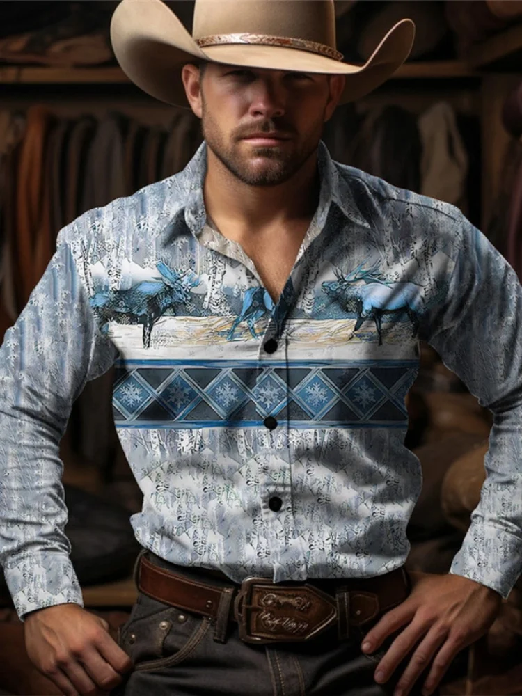 

Autumn Retro Rural Casual Long-sleeved Lapel Shirt Western Denim Fashion Men's Shirt Comfortable And Versatile Casual Shirt