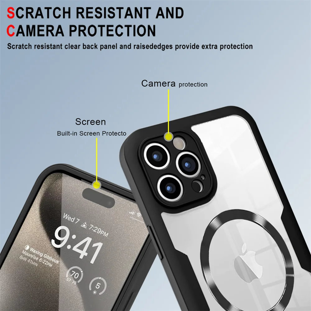 360 Full Body Transparent Magnetic For Magsafe Phone Case For iPhone 16 15 11 12 13 14 Pro Max 15 Plus Wireless Charging Cover — zdjęcie produktu 5