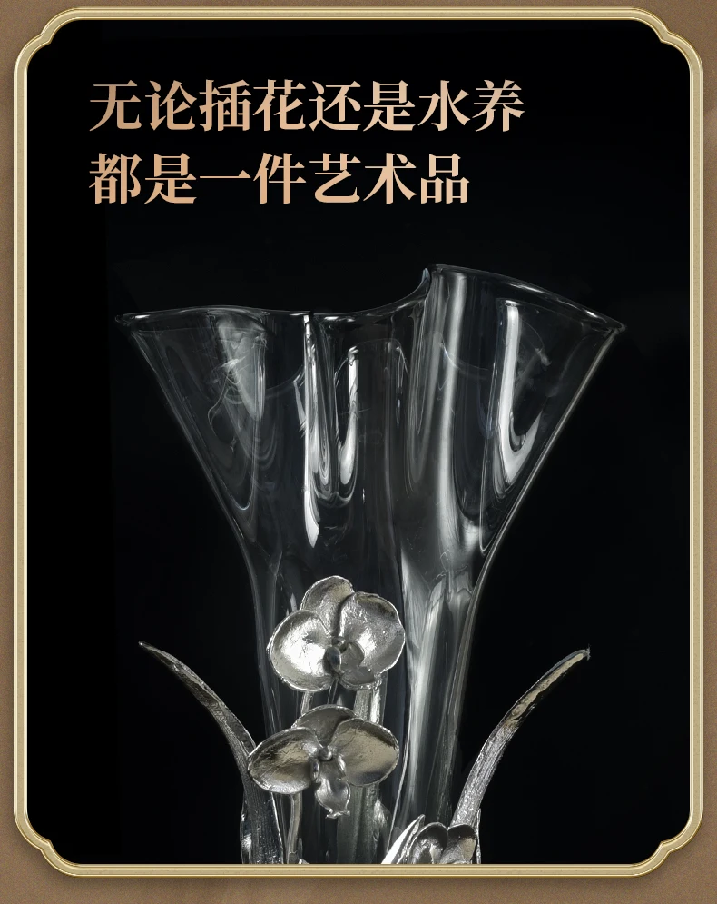 Vas bunga kuningan kaca aksesoris rumah