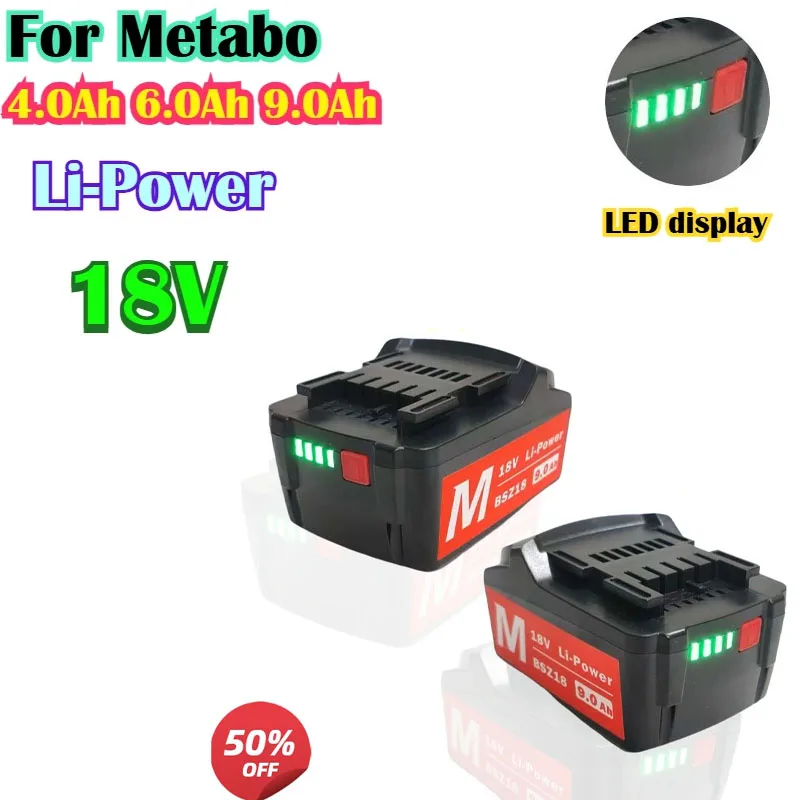 

for Metabo 18V 4.0Ah 6.0Ah 9.0Ah Battery Cordless Power Tool Replace for Metabo 18V 625592000 625591000 Backup Batteries