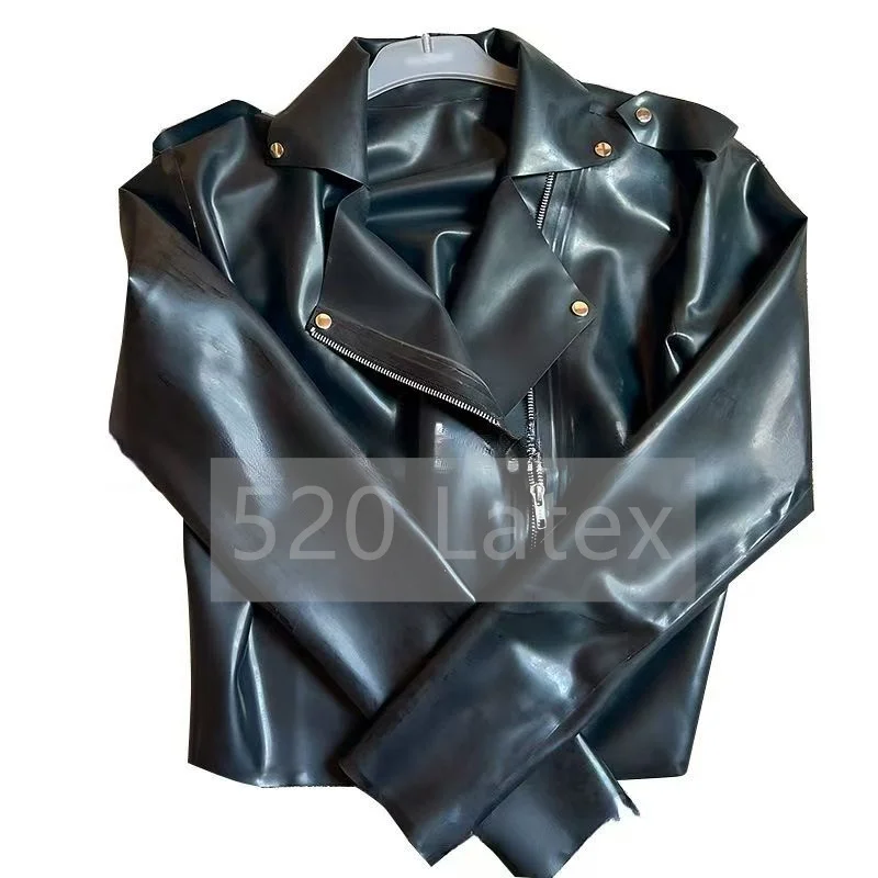 

Handmade Handsome Black Men's 0.6mm Latex Coat Gummi Fetish Casual Top Rubber Male Jacket Halloween Club Outfit