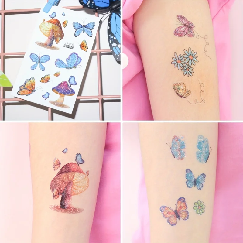 12 Sheets Glitter Butterfly Flower Fairy Temporary Tattoo Stickers For Women, Fake Glitter & Colorful Butterfly Wings