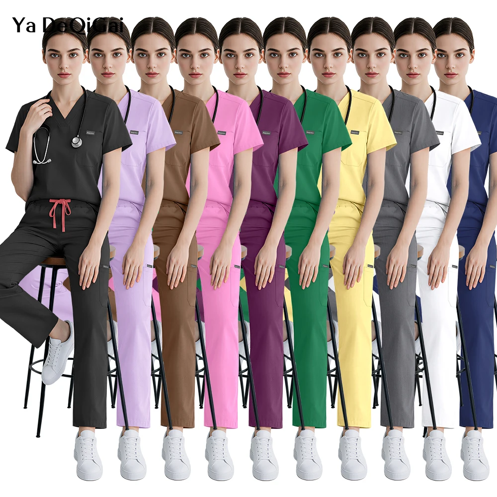 Multicolor Doctor Surgery Workwear Nursing Work Clothes Short Sleeve Top+Pants Women Man Scrubs Uniform Medical Dentist Overalls