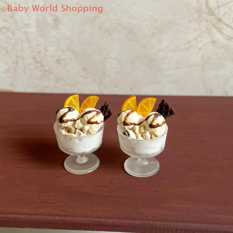 1 Piece Dollhouse Dessert Miniature Orange Cream Ice Cream Cup Pretend Play Kids Toy For Kitchen Accessories