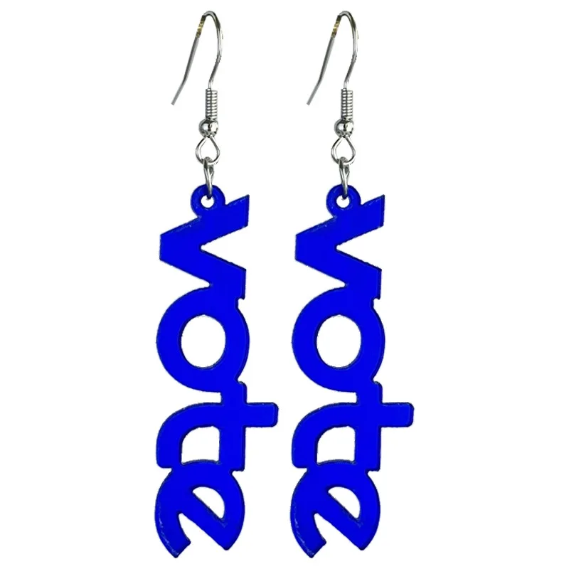 VOTE Earrings - BLUE - Laser-Cut Mirrored Acrylic (Long) VOTE Acrylic Drop Earrings for Women for Election Day -2024 Election