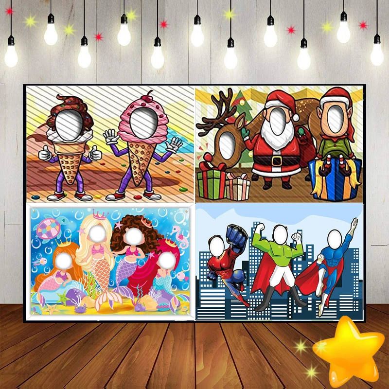 

Hole in Face Background Custom Birthday Backdrop Elf Photography Backdrops Party Photo Revelry Baby Shower Disco Decoration Game