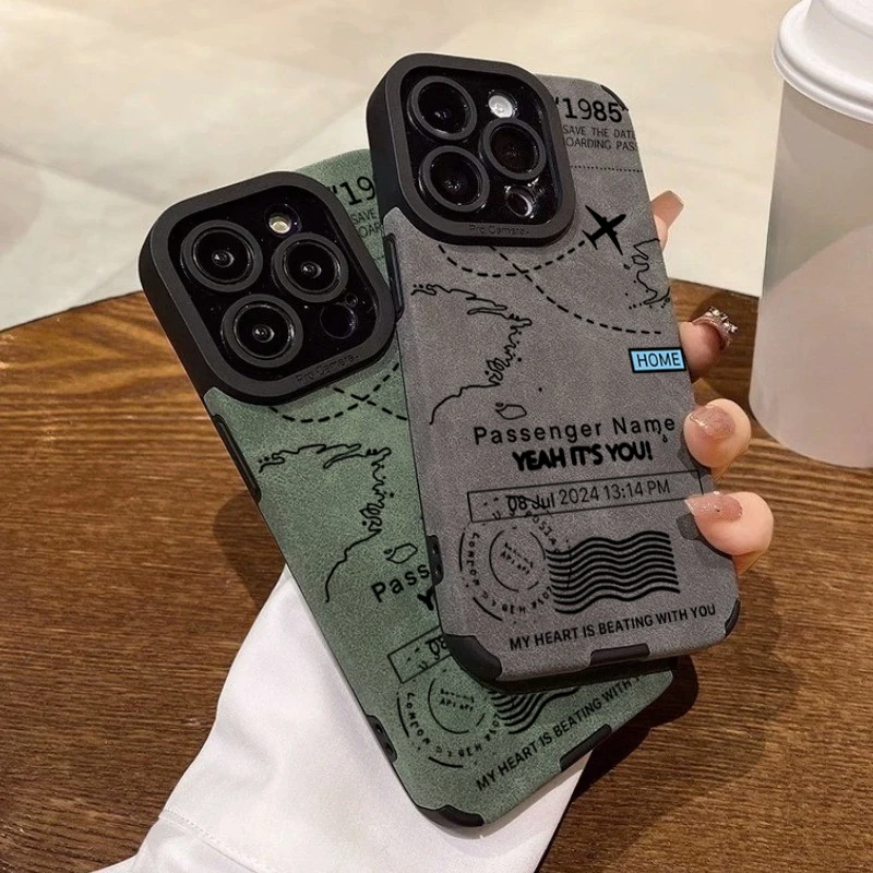 Capa de Silicone Macia Antichoque com Design de Rota de Voo de Avião para iPhone 17 Air 16 15 14 13 12 11 Pro Max 7 Plus XS Max