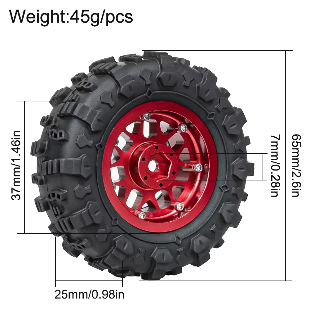 1.45 Inch Aluminum Beadlock Wheel Mud Tire Set Type B Fit 1/18 Traxxas TRX4M 1/24 Axial SCX24 Mini RC Rock Crawler Upgrade Parts