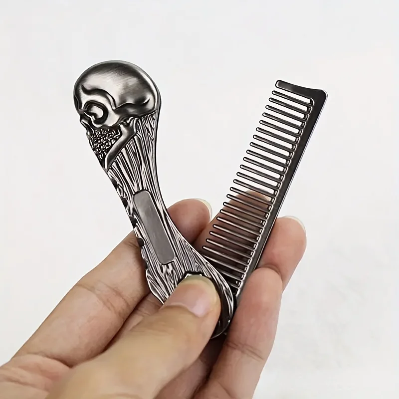 1 Piece of Vintage Men's Beard Comb, Stainless Steel Metal Folding Comb, Skull Shaped Comb, Portable Pocket Comb
