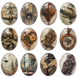 10pcs/lot Halloween Steampunk Gear Owl Spider Clock Dragon Oval Photo Glass Cabochon Flatback Demo Cameo For Diy Jewelry Making