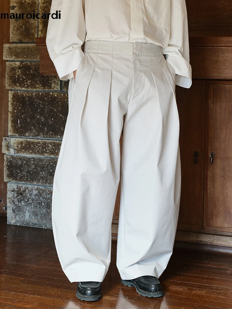 Mauroicardi Spring Autumn Oversized Long Black Flowy Baggy Wide Leg Cocoon Pants for Mens Streetwear Loose Casual Trousers 2026