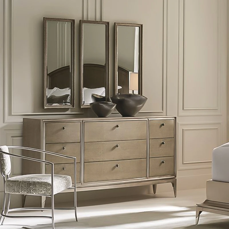 Solid Maple Wood Inlaid Vanity Cabinet Handcrafted Bedroom Dresser with Storage for Living Room Use Made to Shine
