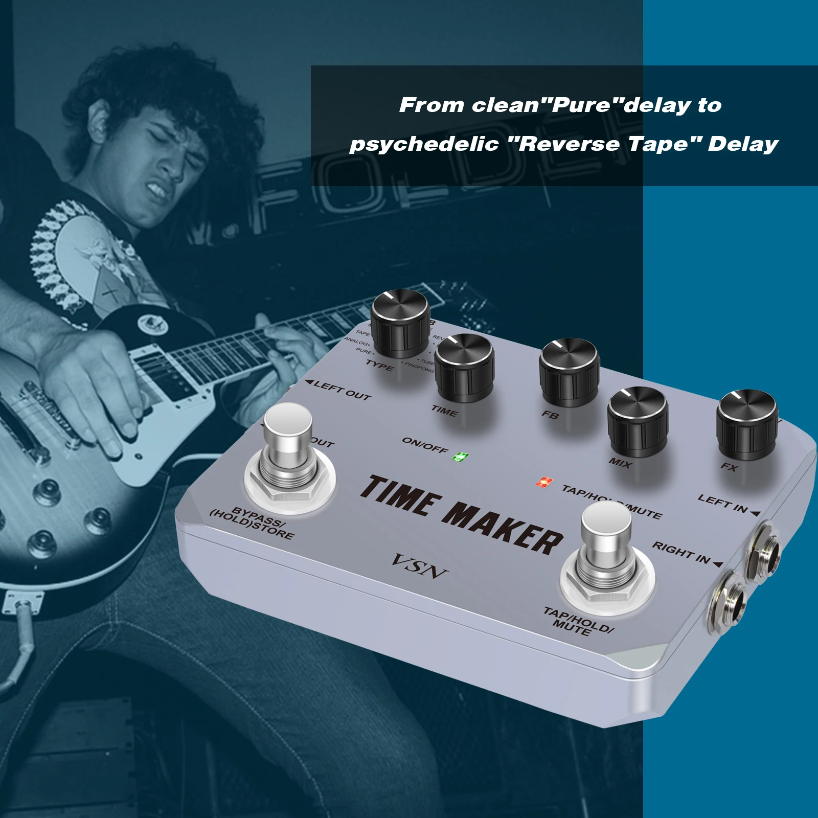 VSN Guitar Delay Pedal Time Maker 11 Types of Ultimate Delay Pedals Bass Guitar Effect Pedal with Tap Tempo True Bypass