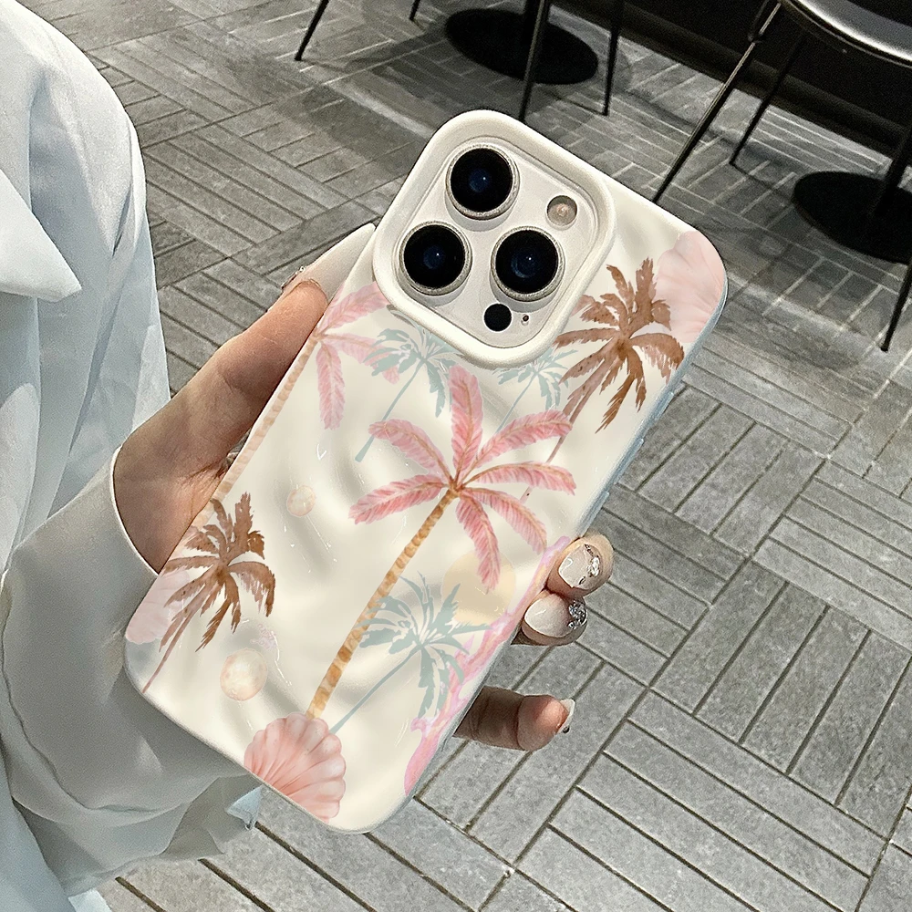 Sommer-Kokosnusswald-Kunst-Handyhülle für iPhone 17 16 15 14 13 12 11 Pro Max 14 Plus 17Air Falten-Wellen-Soft-Silikon-Schutzhülle – Detail 4