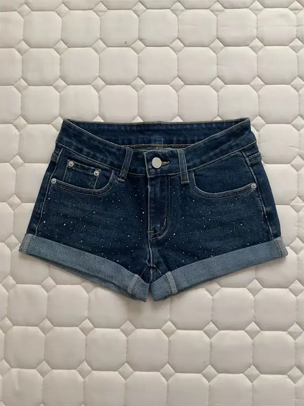 

Сексуальные джинсовые шорты с низкой талией для женщин, летние, эластичные, с высокой талией, А-силуэт, облегающие, с отворотами, обтягивающие