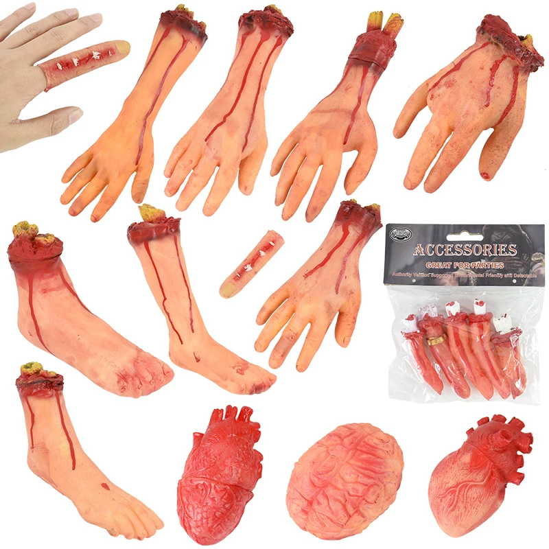 2024 Halloween Fake Human Arm Plastic Hands Foot Bloody Dead Body Parts Outdoor Haunted House Scary Props Halloween Decorations