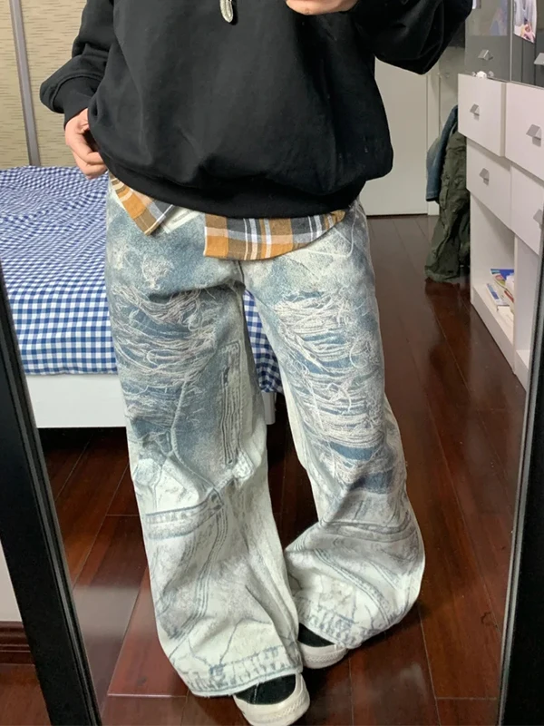ผู้หญิงสีฟ้าY2kกางเกงยีนส์Harajukuญี่ปุ่น 2000Sสไตล์Baggy DenimกางเกงVINTAGE Aesthetic Ripped Jeanกางเกงถังขยะเสื้อผ้า 2025