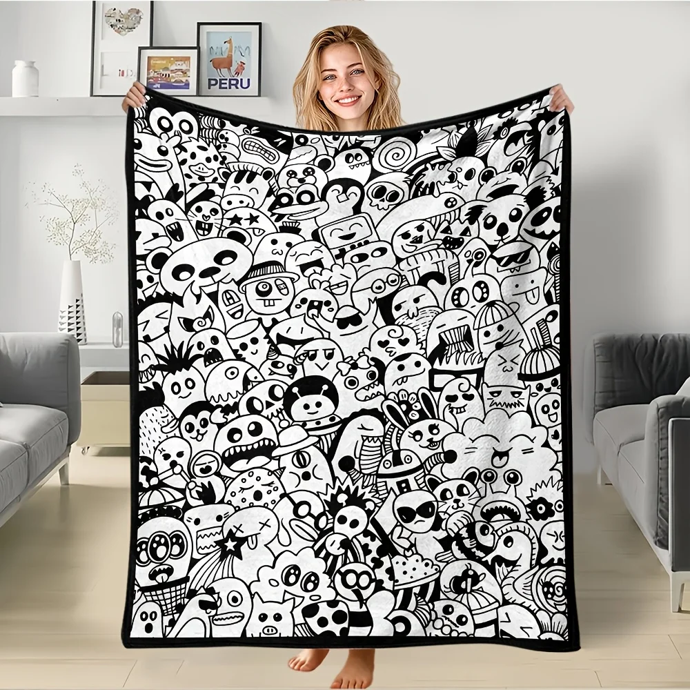 2D Flat Printing, 1pc Comfortable Soft Graffiti Blanket, Free Coloring, Warm Comfortable Soft Blanket, Air-Conditioned Room Blan