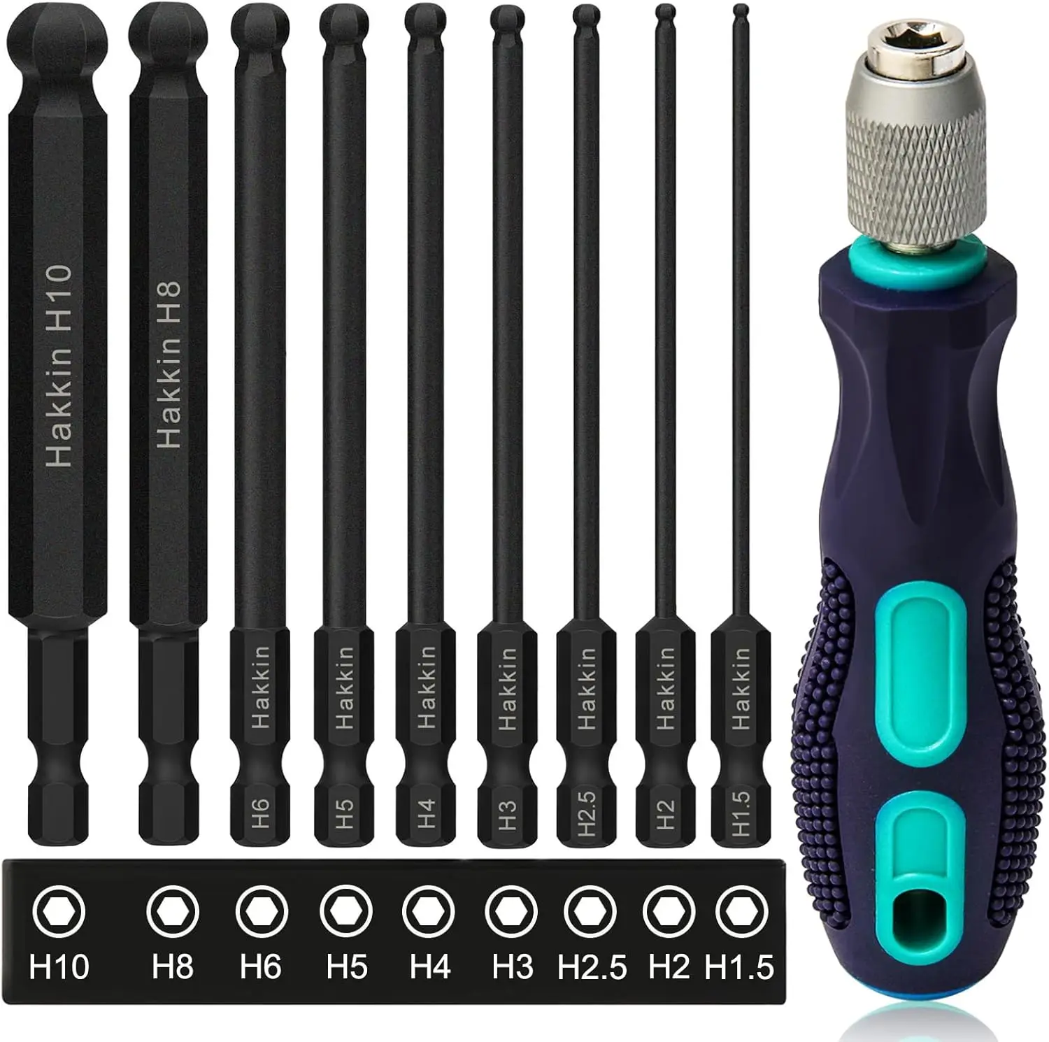 100 mm 9 Piece Ball Head Hex Screwdriver Ball End Hex Bit Set with Handle 1/4 Inch S2 Magnetic Screwdriver Hex Socket Set