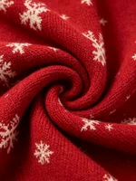 Women's Burgundy Red Printed Knitted Cardigan with Christmas Reindeer Gingerbread Man Snowflake Pattern, Round-Neck Long-Sleeved Festive Sweater Cardigan 8