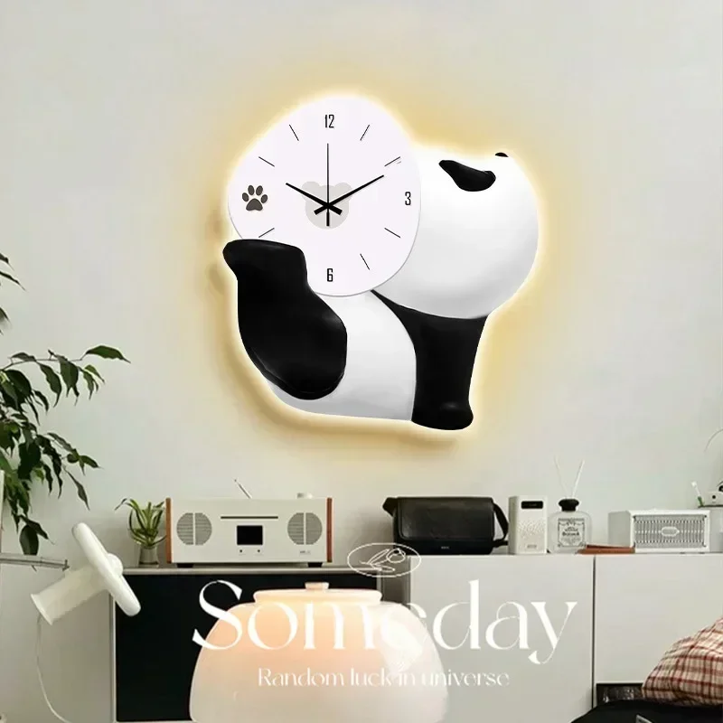 

Panda Cartoon Clock Wall Clock Living Room Home Decoration Dining Room Wall Hanging 2024 New Creative Clock Wall Lamp