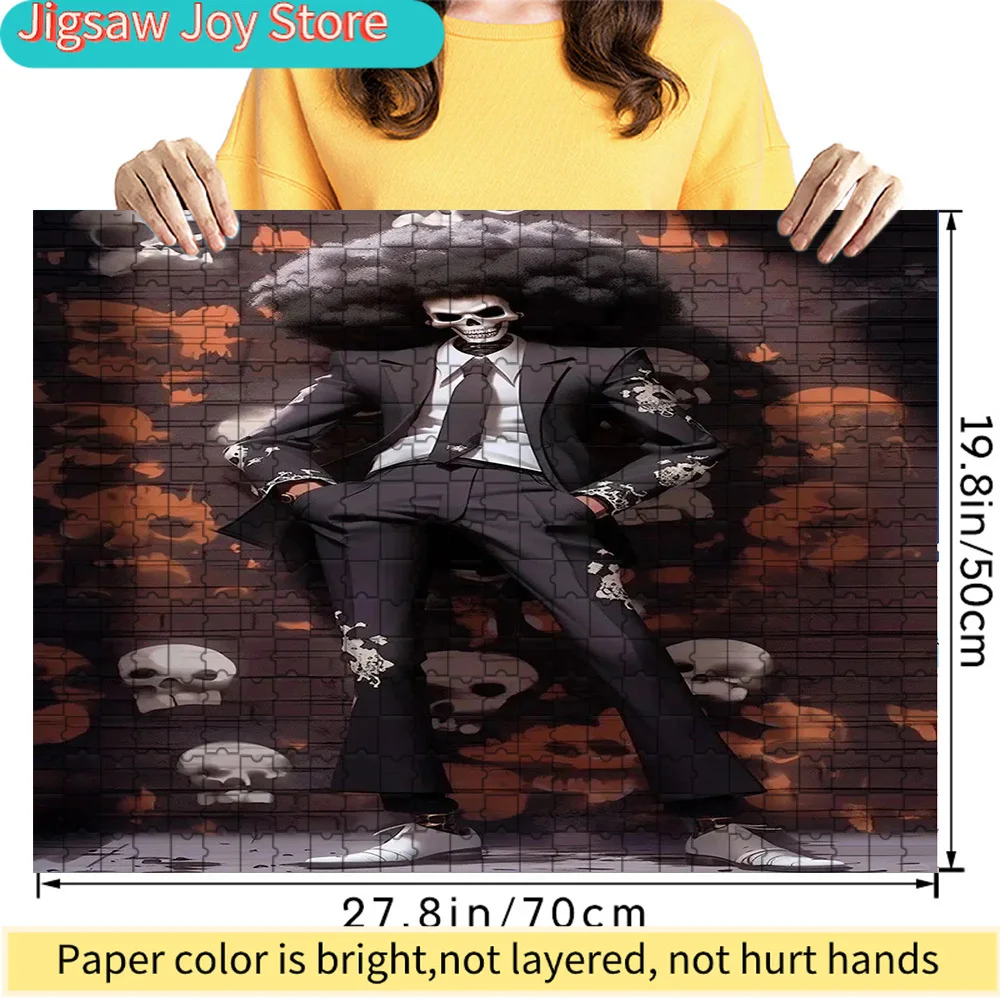 

Premium Paper Jigsaw Puzzle Featuring One Piece Brook Stylish Black Suit with Skull Patterns and Afro Hairstyle Artwork, 27.8x19