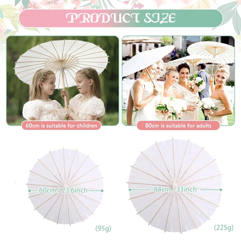 Wedding Party Favor Paper Parasol Bamboo Umbrella 6/10 White Chinese Paper Umbrella Bridal Shower Centerpiece Photo Prop 60/80cm