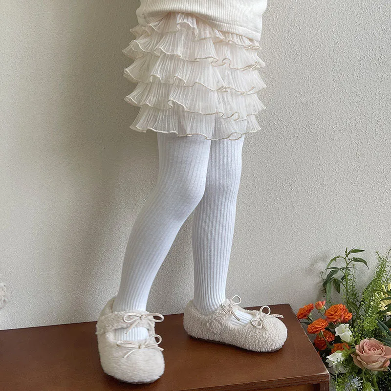 Spring New Kids Pantyhose 1-6T Sweet Multi-layered Lace Girls Leggings Cute Solid Color Children Skinny Pants
