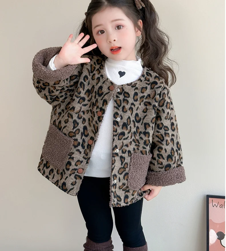 

Baby Kids Winter Lopard Coat , Princess Kids Elegant Sweet Outwear 2- 7 T