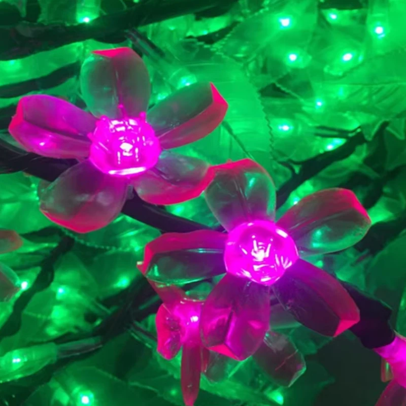Lilac Tree Motif Light Red Flower Green Leaf Luminous Tree Landscape Lighting Flower Arrangement Courtyard Tree Lamp