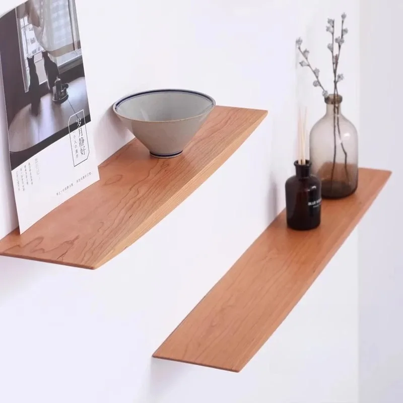 Cherry Wood Floating Shelf,Wall Mounted Entryway Book Rack,Minimalist Display Organizer, Multi-Purpose Home Decor Shelf for home
